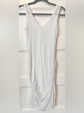 Michael Stars White Ruched Mesh Midi Dress Sleeveless Bodycon S